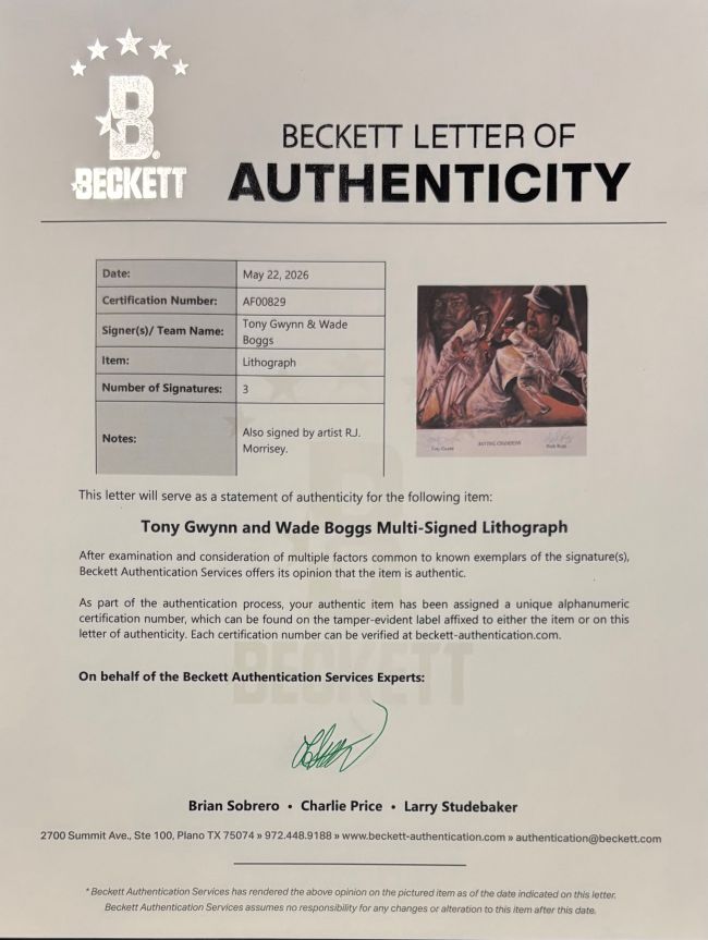 Tony Gwynn Wade Boggs Signed 19x24 Batting Champions Lithograph BAS LOA