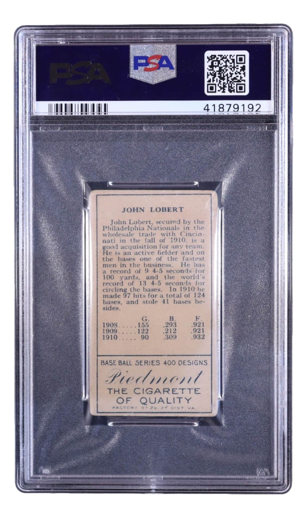 Hans Lobert Slabbed 1911 T205 Gold Border Phillies Trading Card PSA Good 2