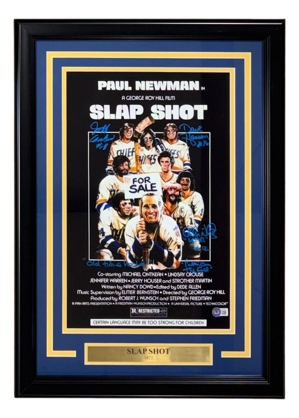Carlson Hansen Nicholls Signed Framed 11x17 Slapshot Photo w/ 2 Inscriptions BAS