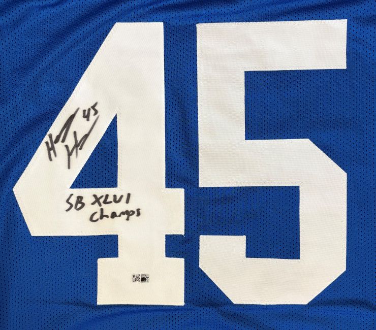 Henry Hynoski New York Signed Blue Football Jersey SB XLVI Champs SI COA