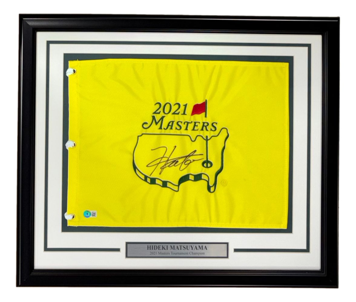 Hideki Matsuyama Signed Framed 2021 Masters Golf Flag BAS
