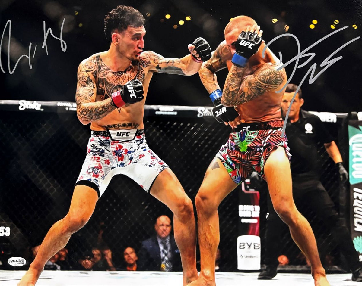 Max Holloway Dustin Poirier Signed 16x20 MMA Fight Photo JSA QR