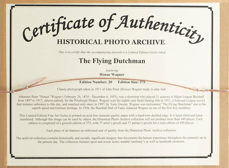 Honus Wagner Framed 17x22 The Flying Dutchman Historical Photo Archive LE Giclee - Sports Integrity