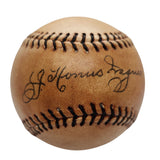A detailed view of the Sports Integrity Honus Wagner Pirates Replica Baseball, showcasing dark stitching and a circa 1910s facsimile autograph elegantly printed on the leather surface.