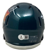 The Sports Integrity Howie Roseman Signed Philadelphia Eagles Super Bowl 59 LIX Mini Speed Helmet features a dark green back view, white "8" sticker, silver autograph on the top left, ventilation slits, and partial side decals.