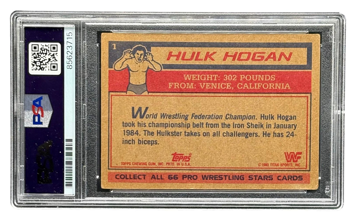 Hulk Hogan Signed 1985 Topps #1 WWF WWE Rookie Card 2 PSA