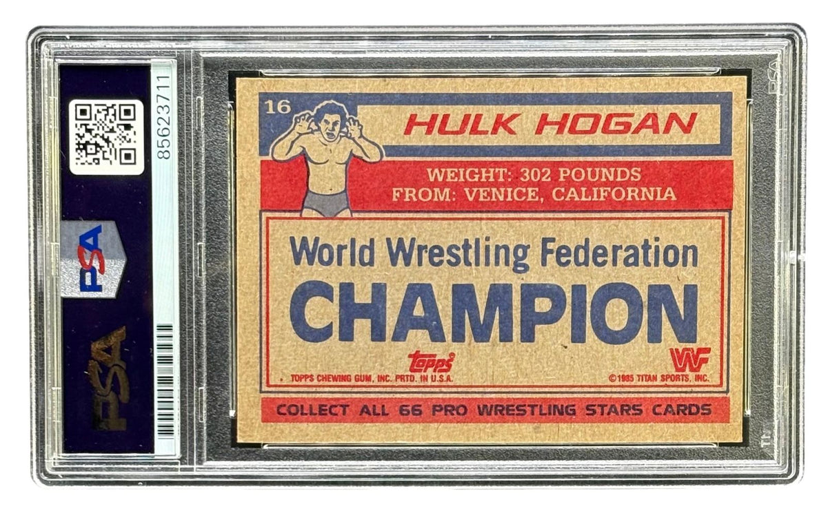 Hulk Hogan Signed 1985 Topps #16 WWF WWE Rookie Card 2 PSA