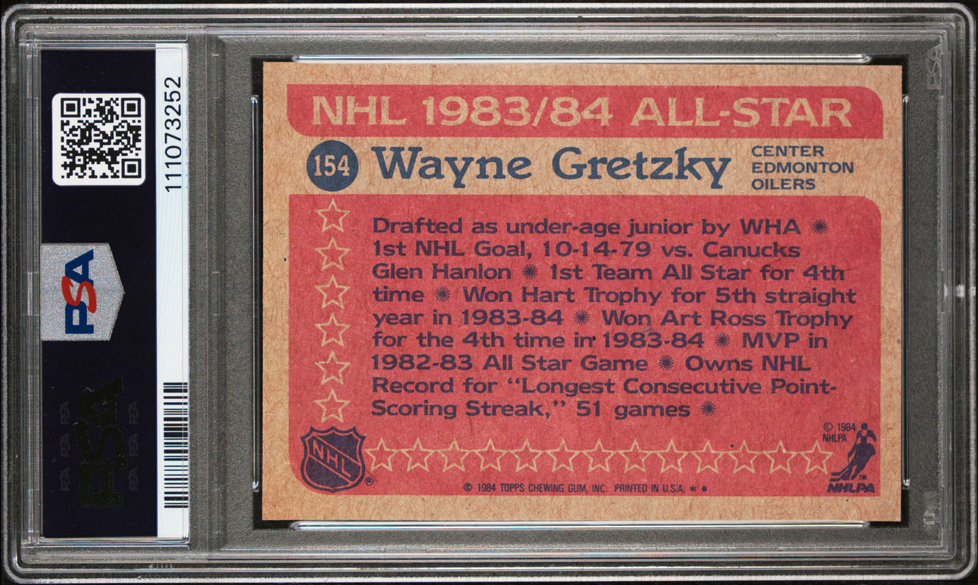 Oilers Wayne Gretzky Signed 1984 Topps #154 Card Graded 9 Auto Grade 10 PSA Slab
