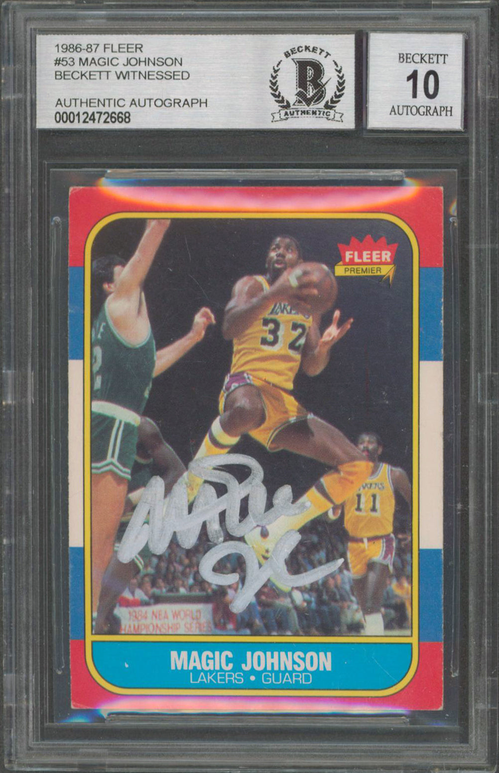 Lakers Magic Johnson Signed 1986 Fleer #53 Card Auto Graded Gem 10! BAS Slabbed