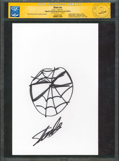 Stan Lee Marvel Authentic Signed 7x10.5 Spider-Man Hand-Drawn Sketch CGC & PSA