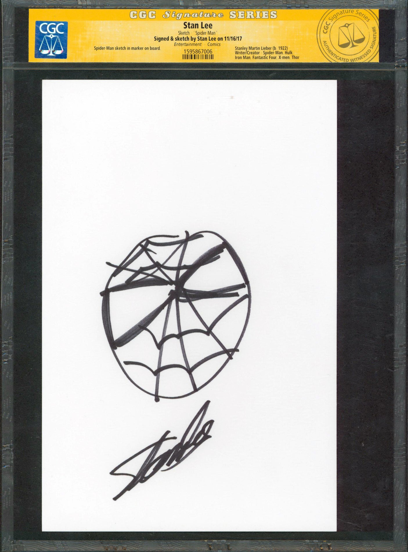 Stan Lee Marvel Authentic Signed 7x10.5 Spider-Man Hand-Drawn Sketch CGC & PSA