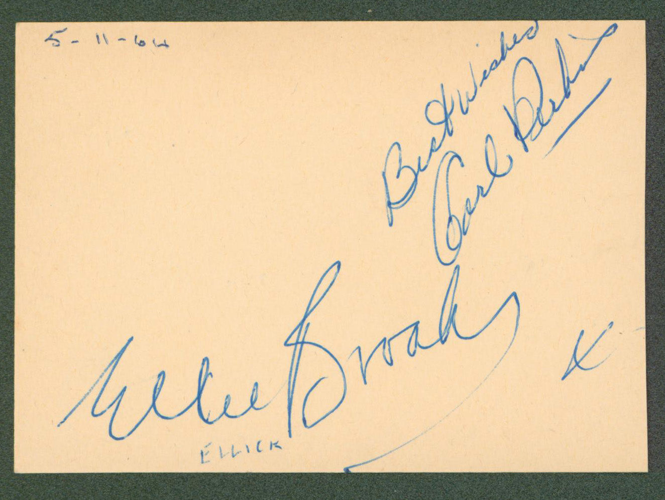 Carl Perkins & Ellie Brooks Authentic Signed 3x4.15 Album Page REAL LOA