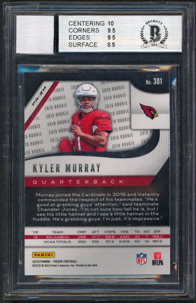 Kyler Murray 2019 ROY Signed 2019 Panini Prizm Gold Lazer #301 RC 9/10 BAS Slab
