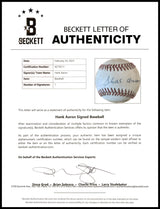 Hank Aaron Autographed Official NL Baseball Atlanta Braves Beckett BAS #AC74511