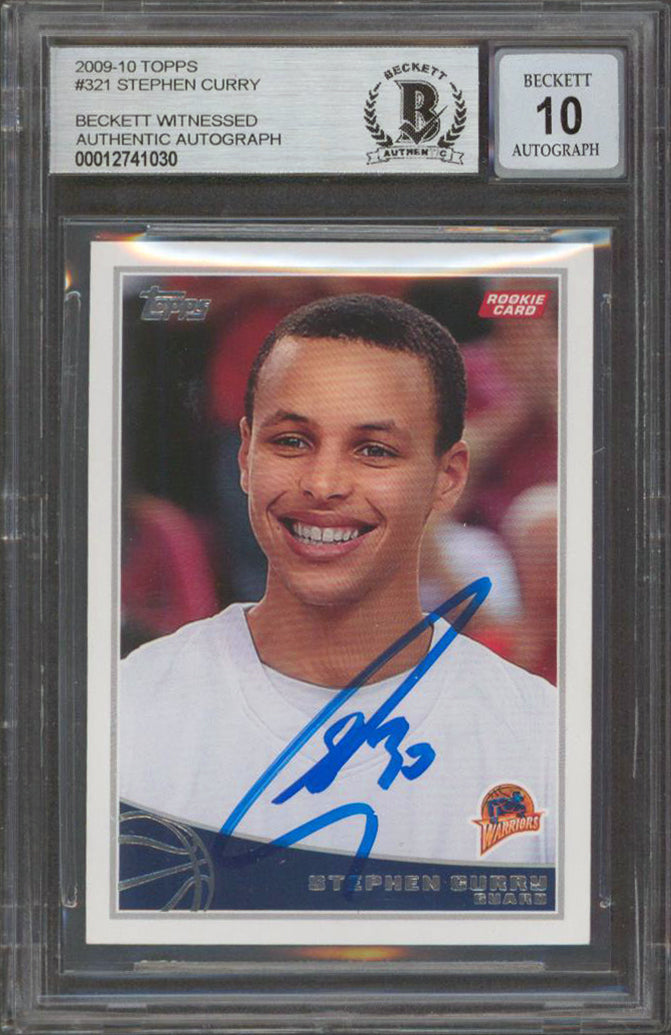 Warriors Stephen Curry Signed 2009 Topps #321 Rookie Card Auto Grade 10 BAS Slab