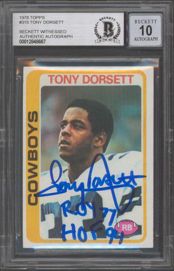 Tony Dorsett ROY 77 HOF 94 Signed 1978 Topps #315 Rookie Card Auto 10 BAS Slab 1