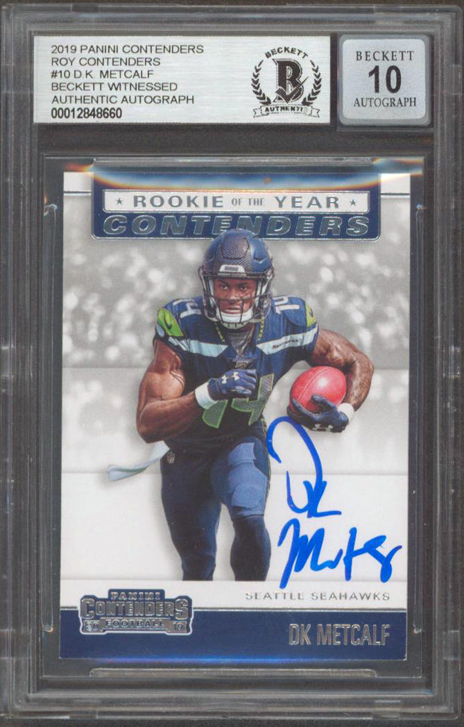 DK Metcalf Signed 2019 Panini Contenders ROY #10 Rookie Card Auto 10! BAS Slab