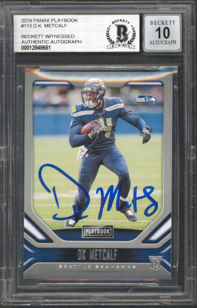 DK Metcalf Signed 2019 Panini Playbook #113 Rookie Card Auto 10! BAS Slabbed