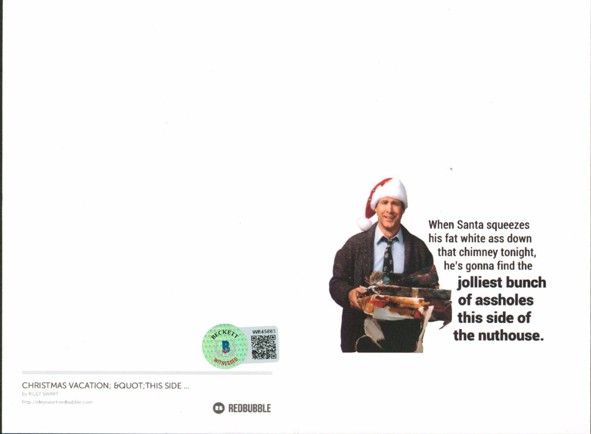Chevy Chase Christmas Vacation Authentic Signed Greeting Card Holding Turkey BAS