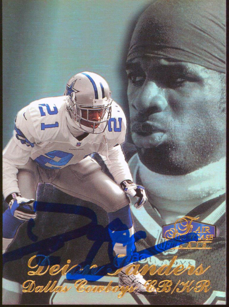 Cowboys Deion Sanders Signed 1998 Flair Showcase Row 3 #31 Card BAS Wit #WP68536
