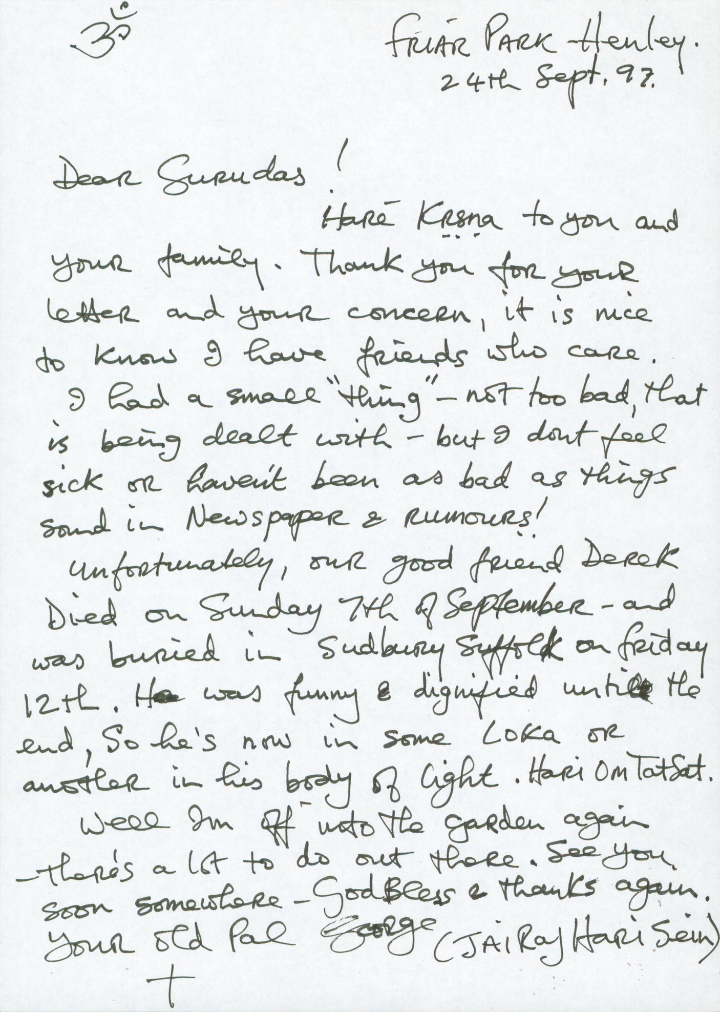 George Harrison The Beatles Authentic Signed Handwritten Letter BAS #AA03799