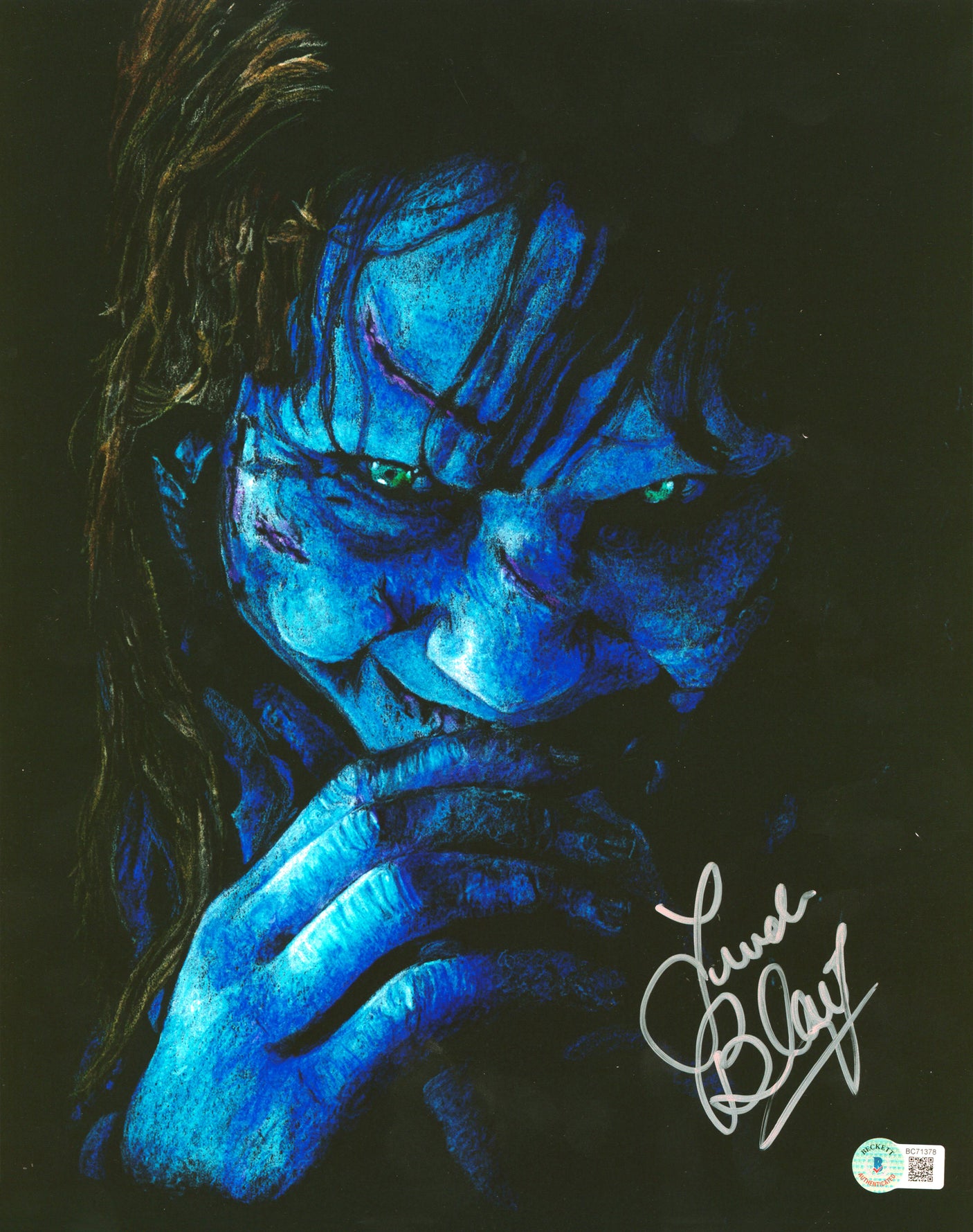 Linda Blair The Exorcist Authentic Signed 11x14 Vertical Blue Face Photo BAS