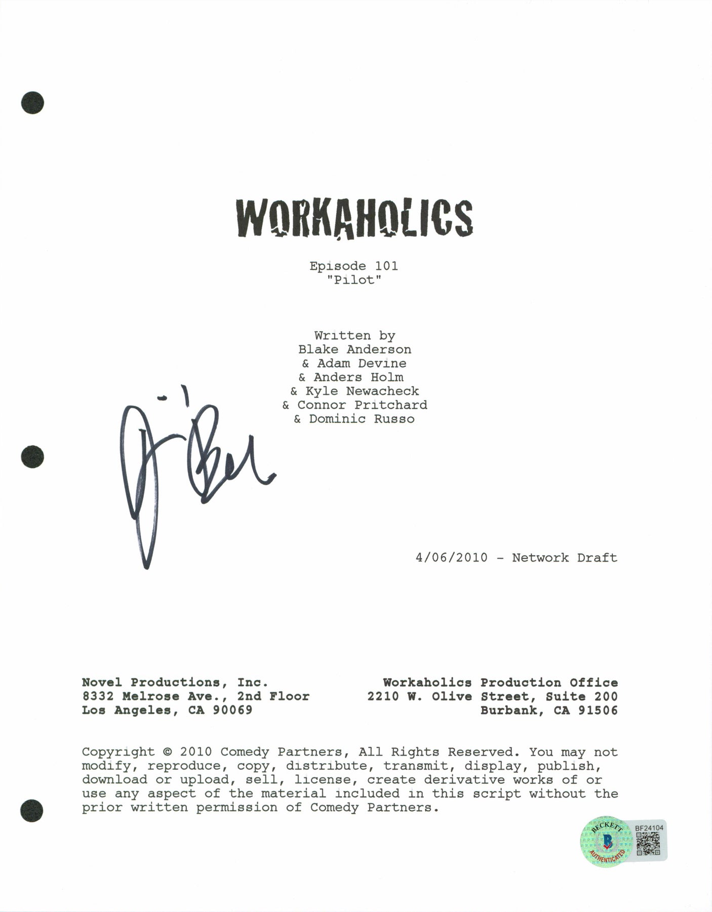 Jillian Bell Authentic Signed 8.5x11 Workaholics Script Cover BAS #BF24104