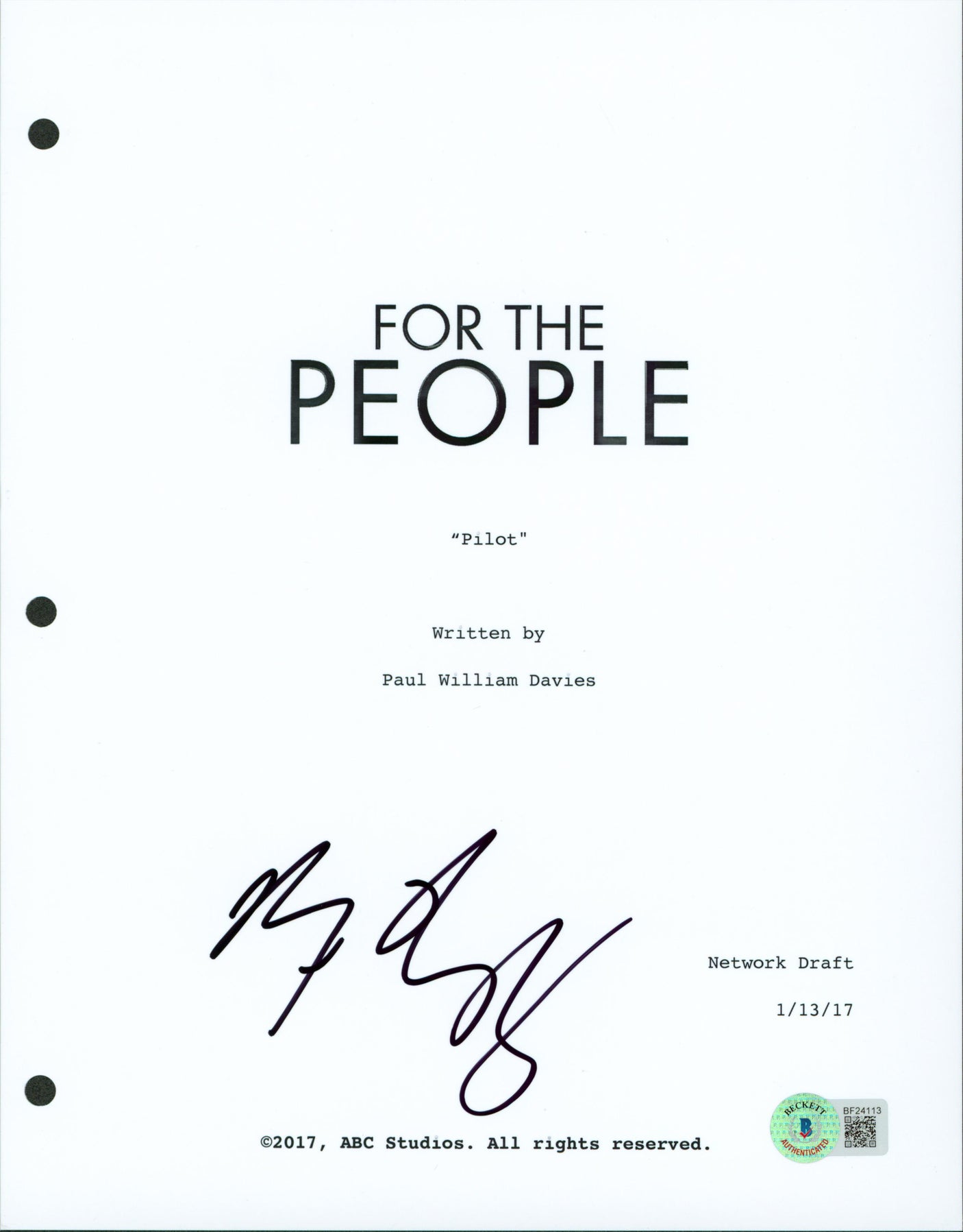 Ben Rappaport Authentic Signed 8.5x11 For The People Script Cover BAS #BF24113