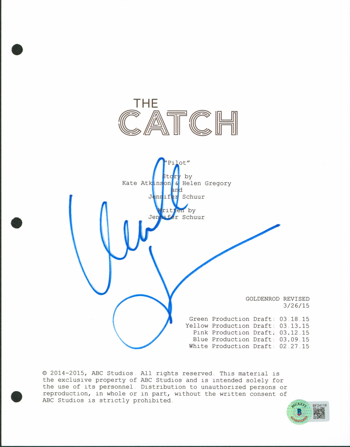 Mireille Enos Authentic Signed 8.5x11 The Catch Script Cover BAS #BF24118
