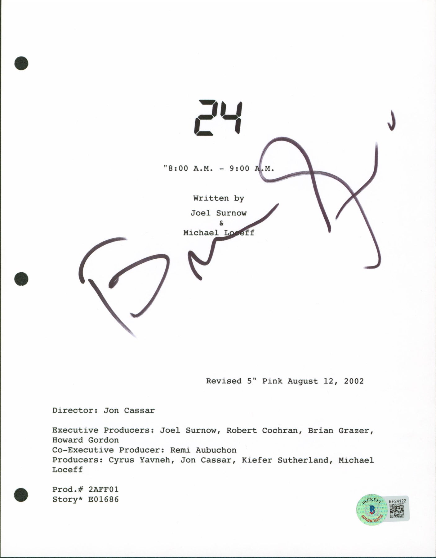 Brian Grazer 24 Authentic Signed 8.5x11 24 Script Cover BAS #BF24122