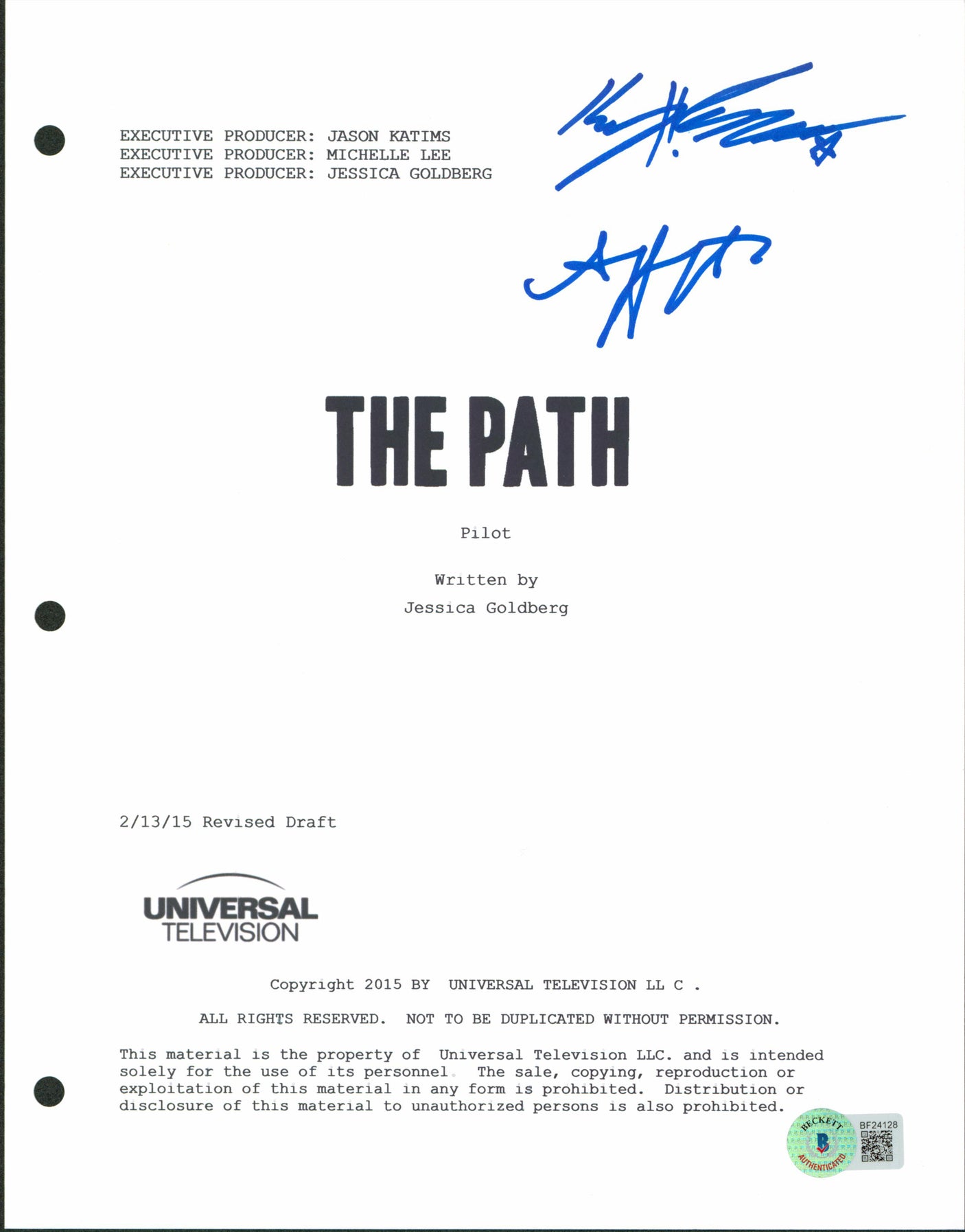 Kyle Allen & Amy Forsyth Authentic Signed The Path Script Cover BAS #BF24128