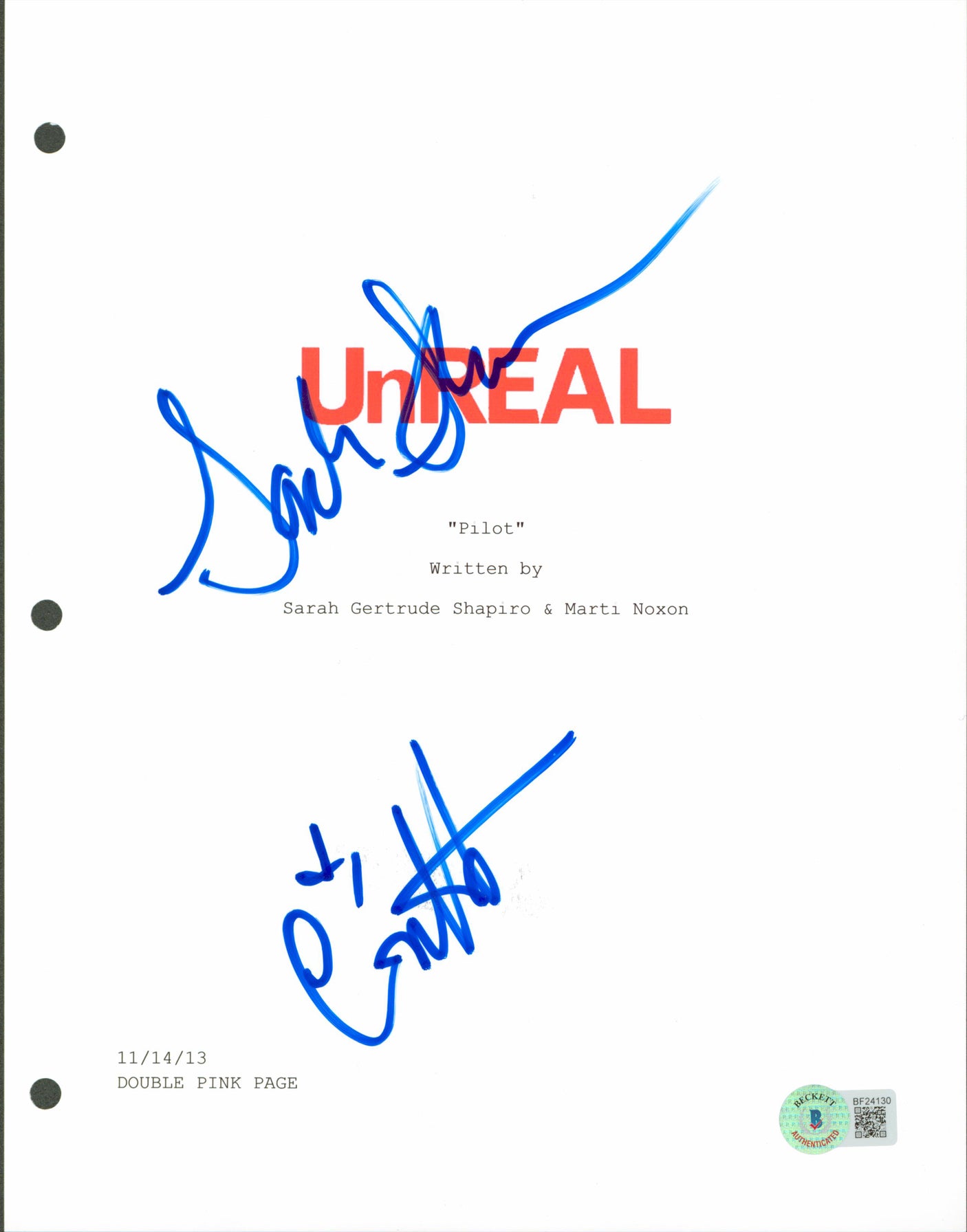 Constance Zimmer & Sarah Gertrude Signed 8.5x11 Unreal Script Cover BAS #BF24130