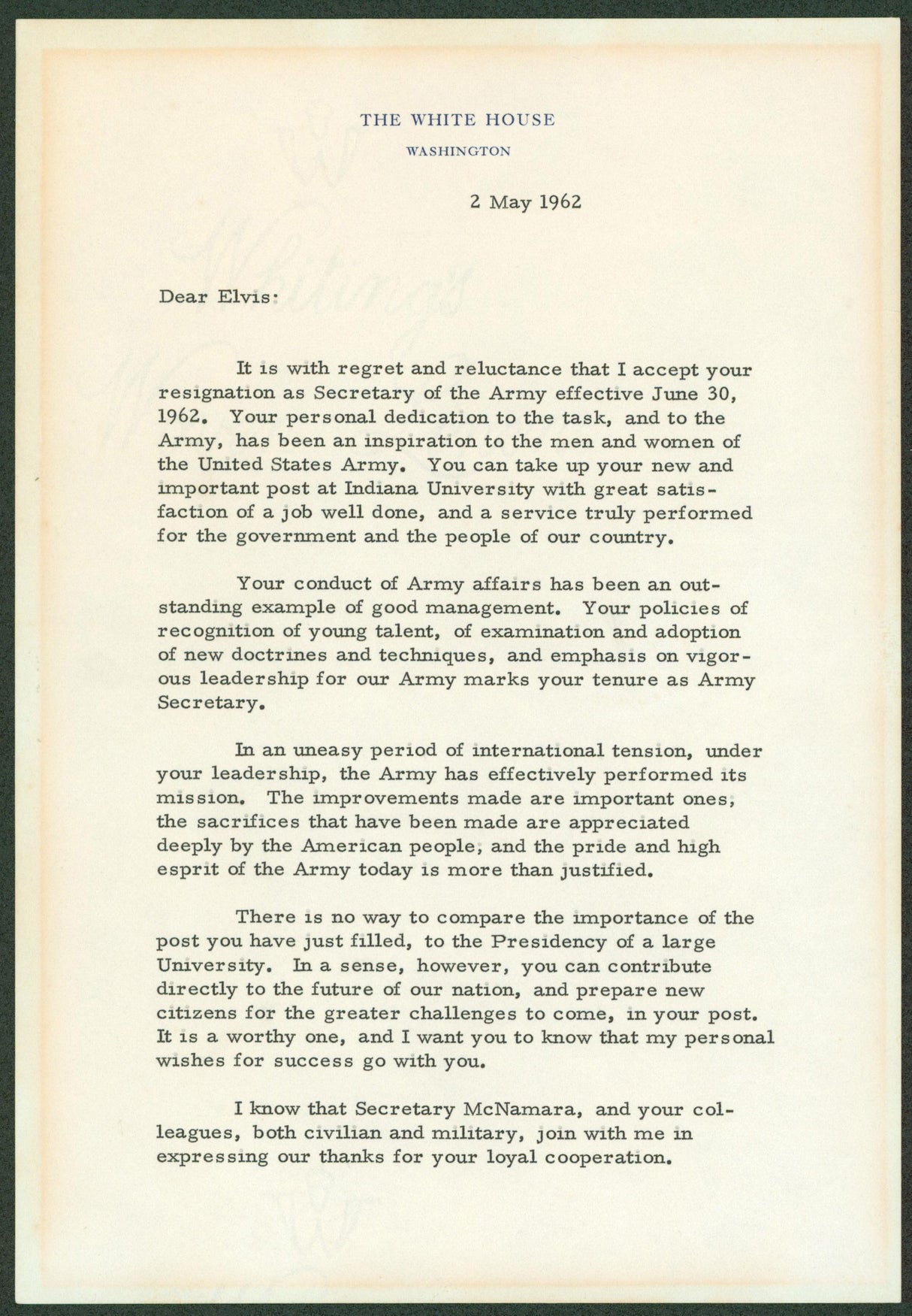 John F. Kennedy Signed 7x10.25 1962 2 Page Letter On White House Letterhead BAS