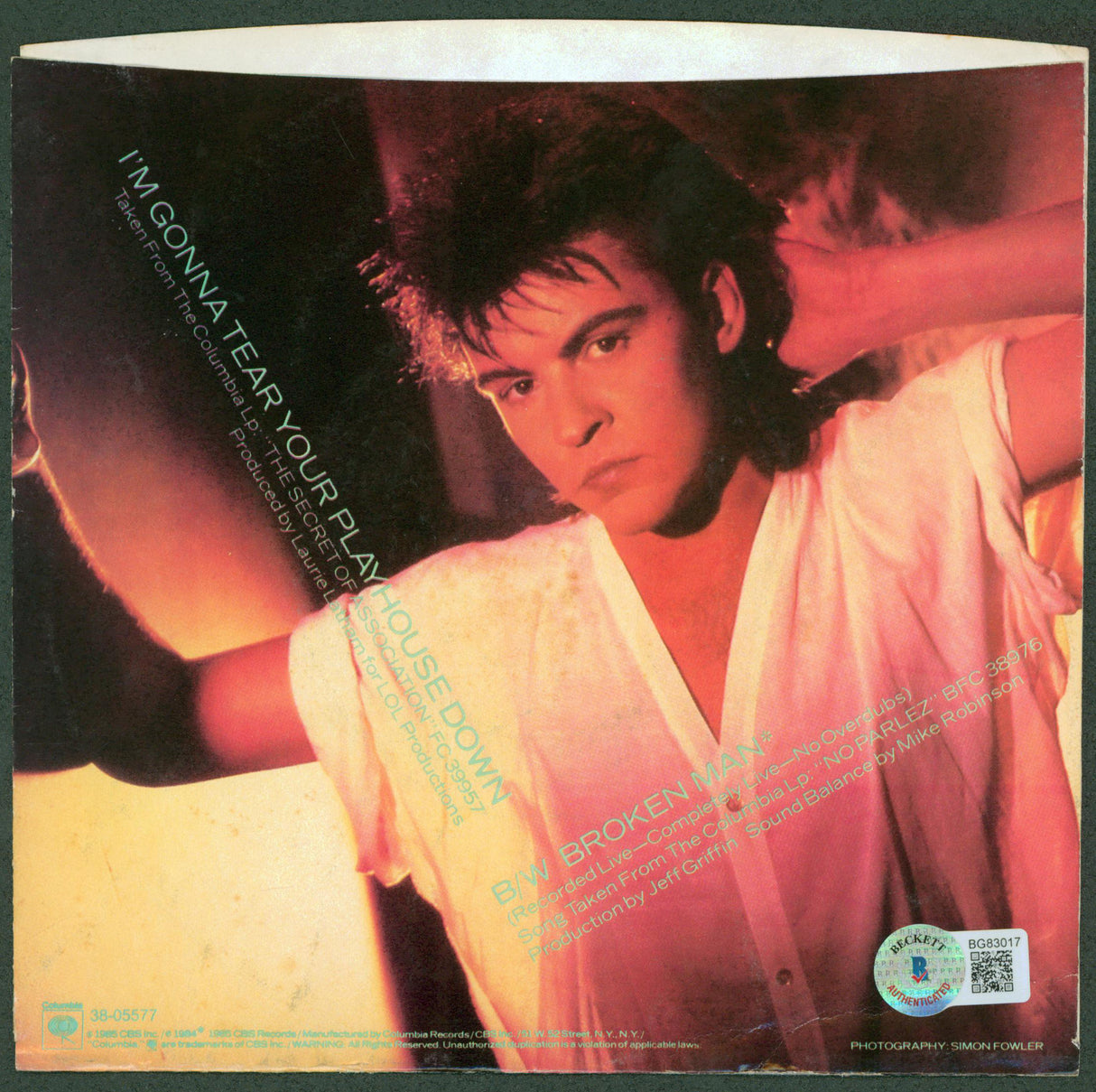 Paul Young Signed I'm Gonna Tear Your Playhouse Down 45 RPM Album Cover BAS