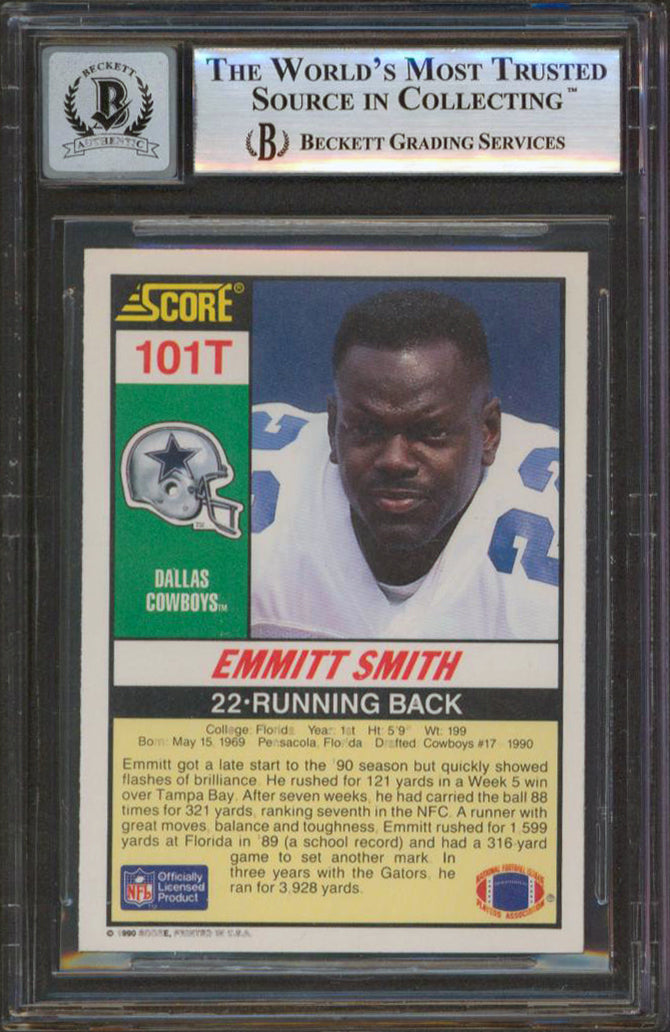 Emmitt Smith "ROY" Signed 1990 Score Supplemental #101T RC Card Auto 10 BAS Slab