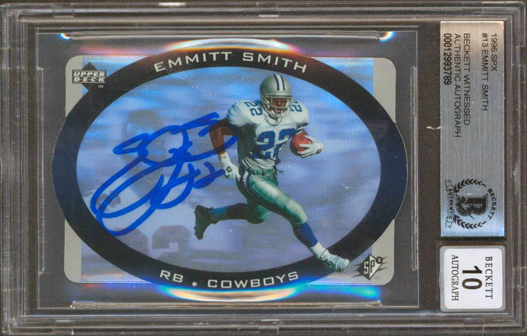 Cowboys Emmitt Smith Authentic Signed 1996 SPX #13 Card Auto 10! BAS Slabbed