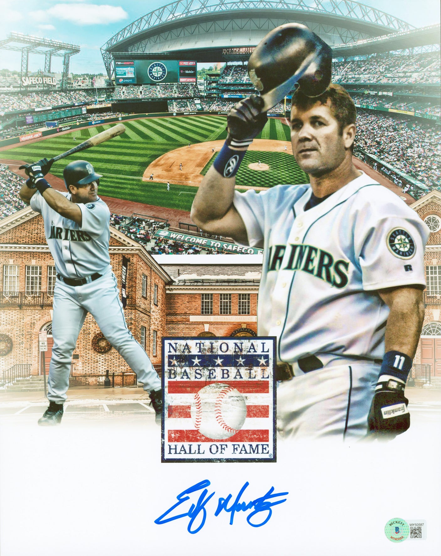 Mariners Edgar Martnez Authentic Signed 11x14 HOF Edit Photo BAS Witnessed