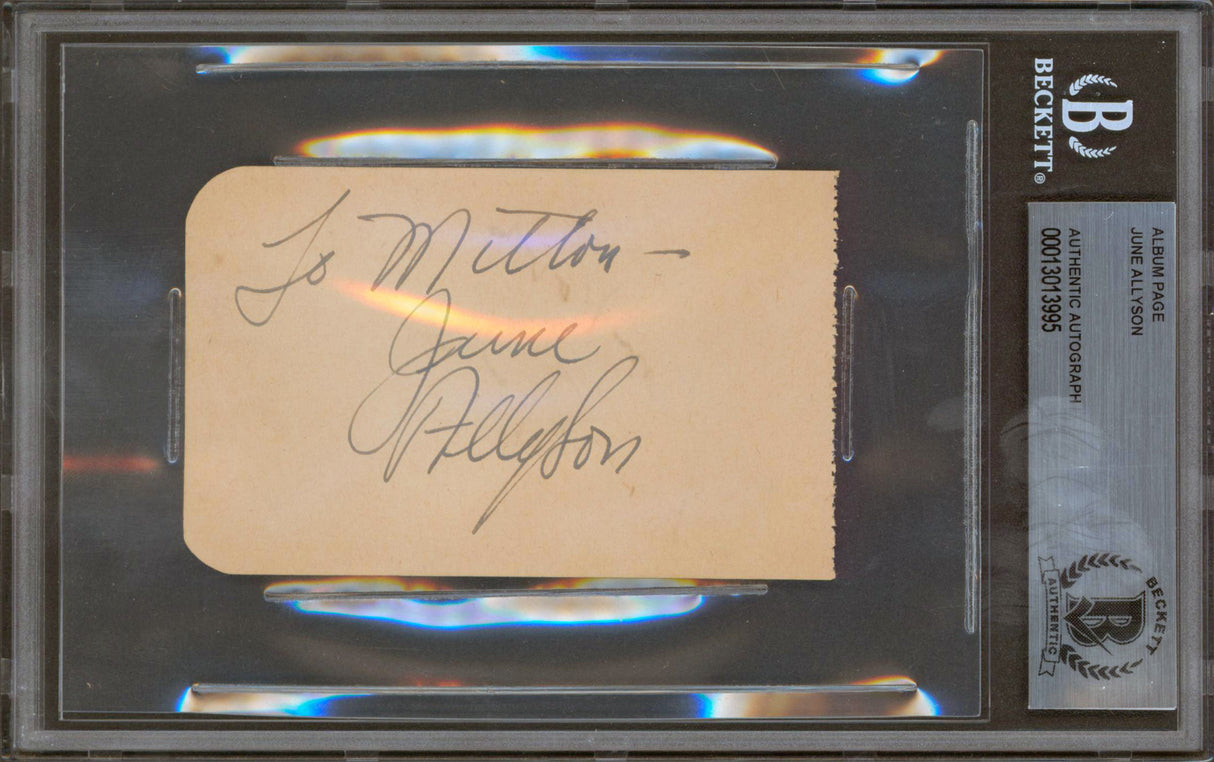 June Allyson Little Women Authentic Signed 2.4x3.85 Album Page BAS Slabbed