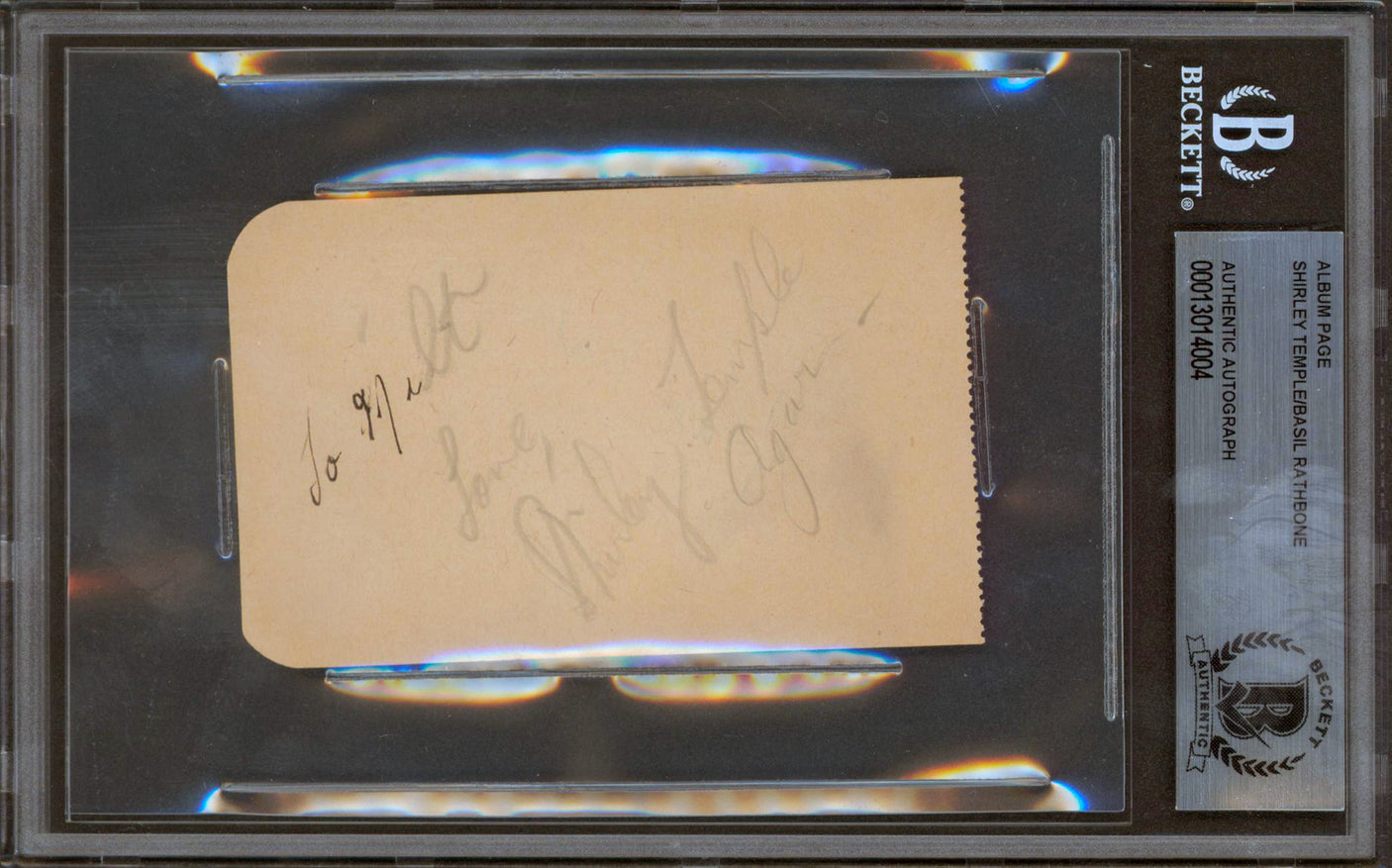 Shirley Temple & Basil Rathbone Authentic Signed 2.4x3.85 Album Page BAS Slabbed