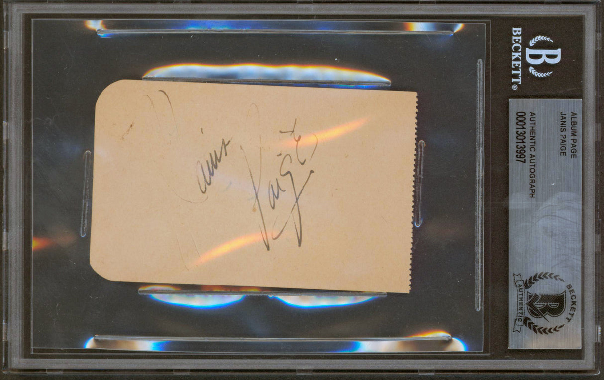 Janis Paige Silk Stockings Authentic Signed 2.4x3.85 Album Page BAS Slabbed
