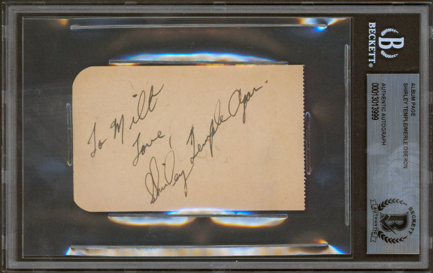 Shirley Temple & Merle Oberon Authentic Signed 2.4x3.85 Album Page BAS Slabbed