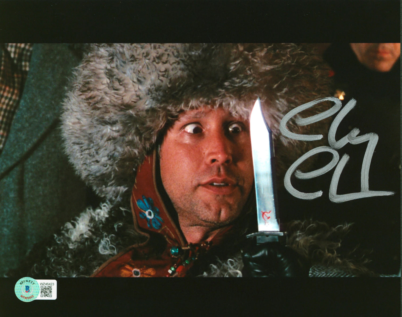 Chevy Chase Spies Like Us Authentic Signed 8x10 Knife Photo BAS Witnessed