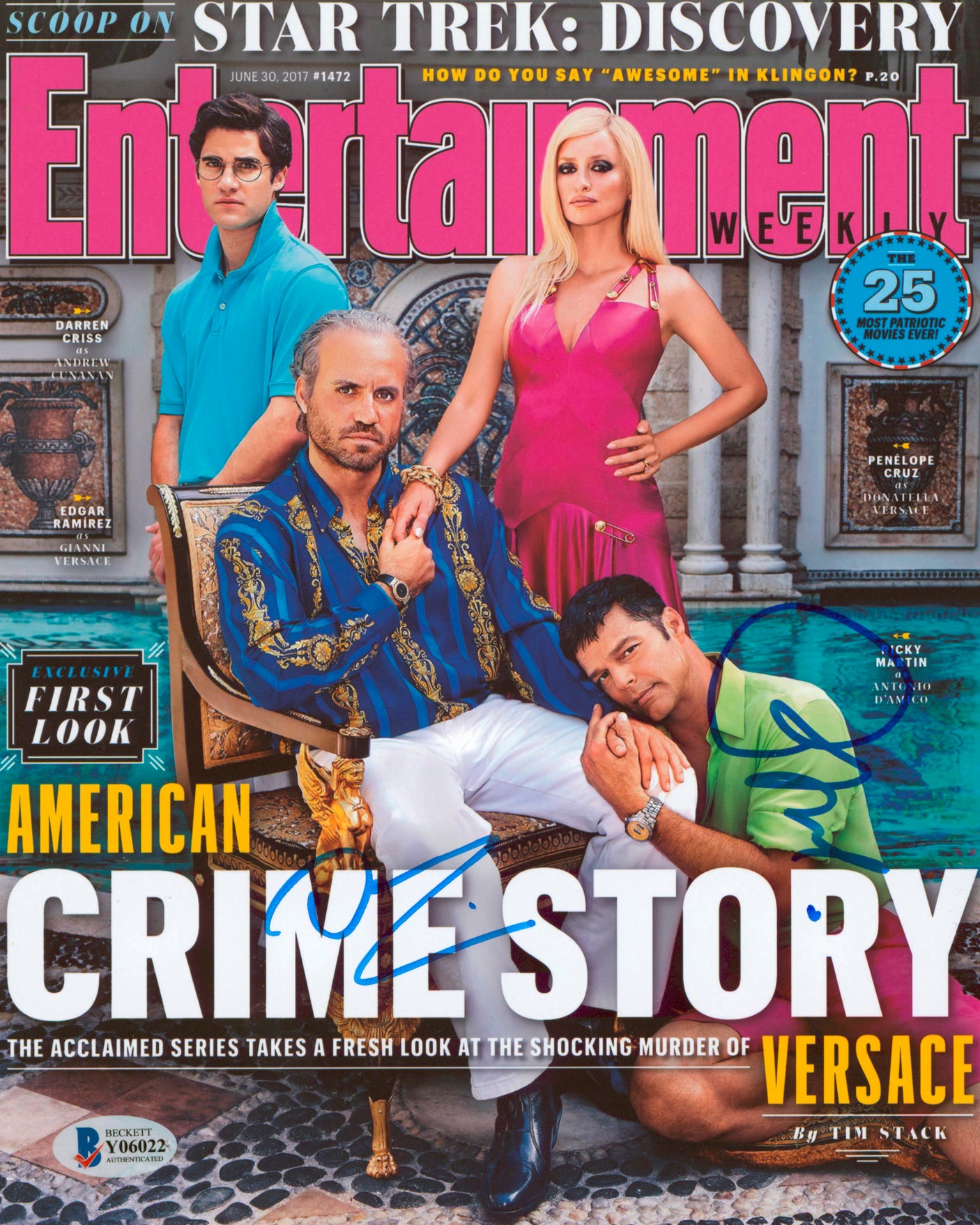 Ricky Martin & Darren Criss American Crime Story Signed 8x10 Photo BAS #Y06022