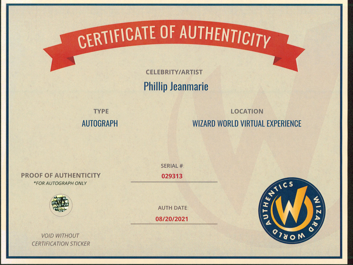 Phillip Jeanmarie Power Rangers Authentic Signed 8x10 Photo Wizard World 3