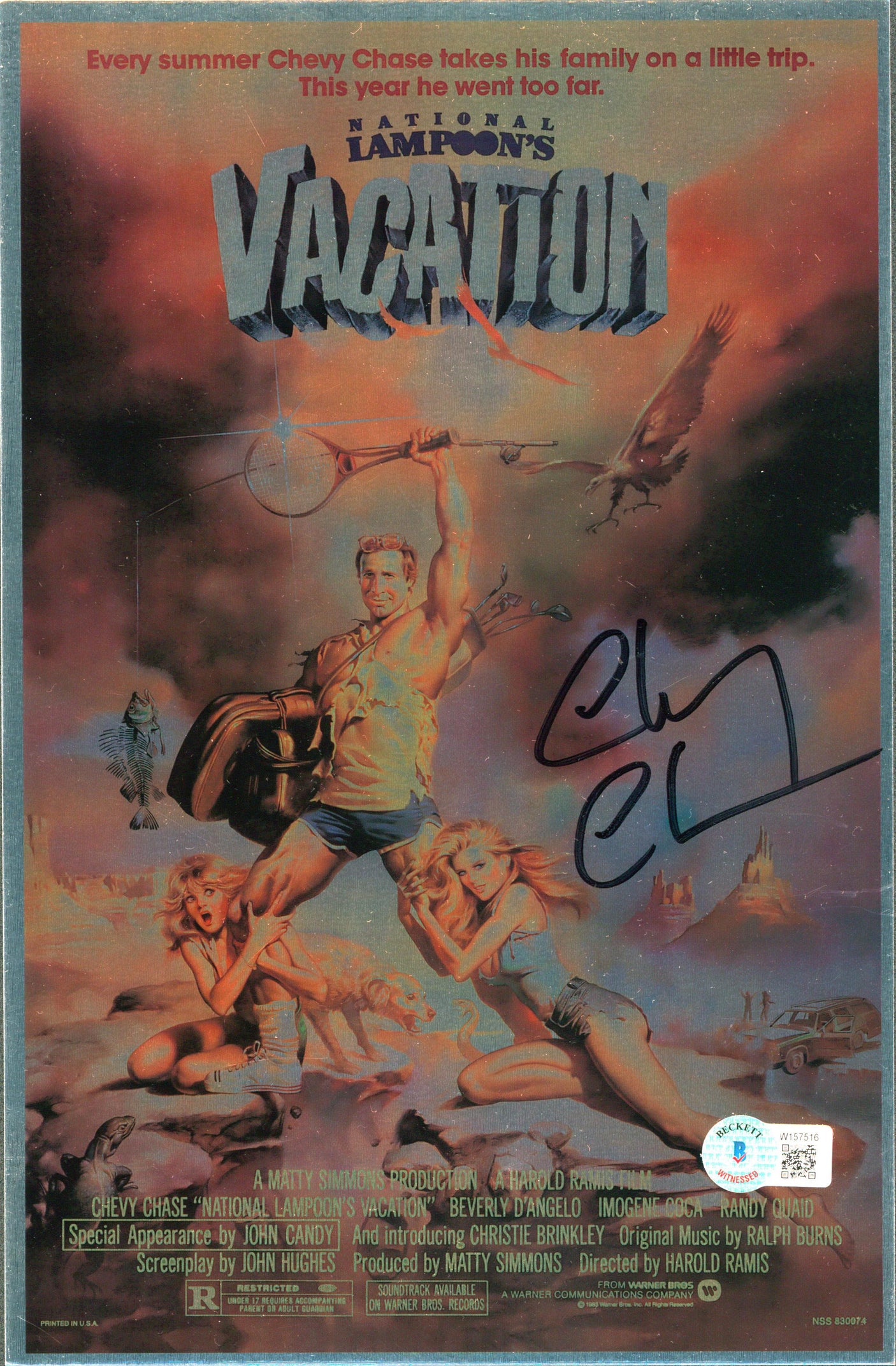 Chevy Chase Vacation Authentic Signed 7.15x11 Metallic Photo BAS Wit #W157516