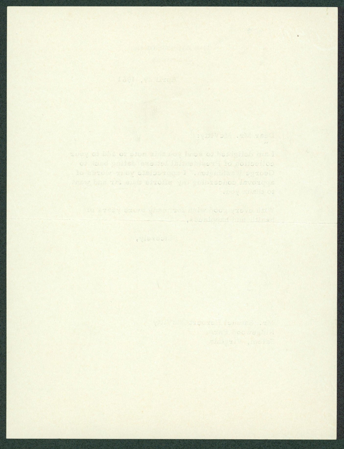 John F. Kennedy Authentic Signed 1961 Letter Auto Graded Mint 9! BAS #AB76880