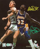 Magic Johnson & Larry Bird Signed 8x10 Vertical Spotlight Photo BAS Witnessed