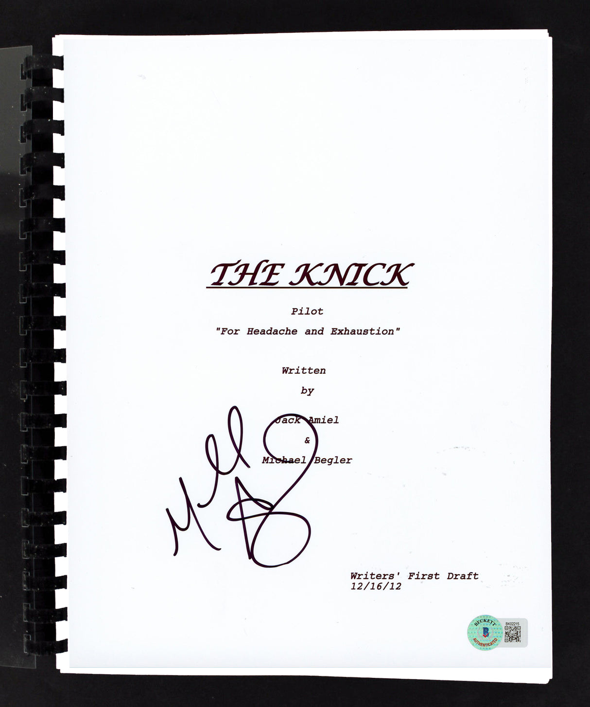 Michael Angarano The Knick Authentic Signed Movie Script BAS #BK02215