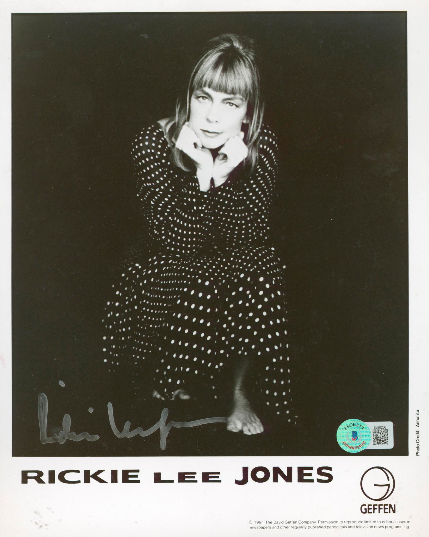 Rickie Lee Jones Chuck 'E's in Love Authentic Signed 8x10 Photo BAS #BL96206