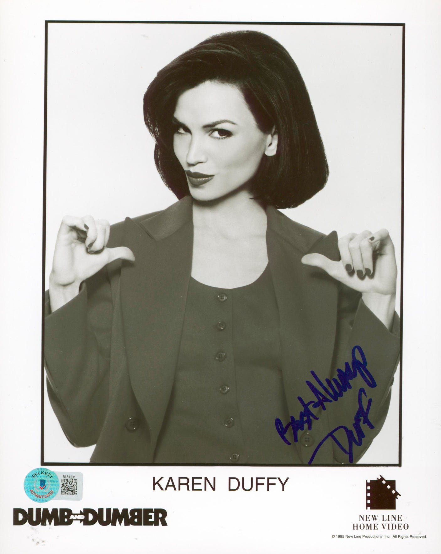 Karen Duffy Dumb and Dumber "Best Always" Signed 8x10 Photo BAS #BL81231